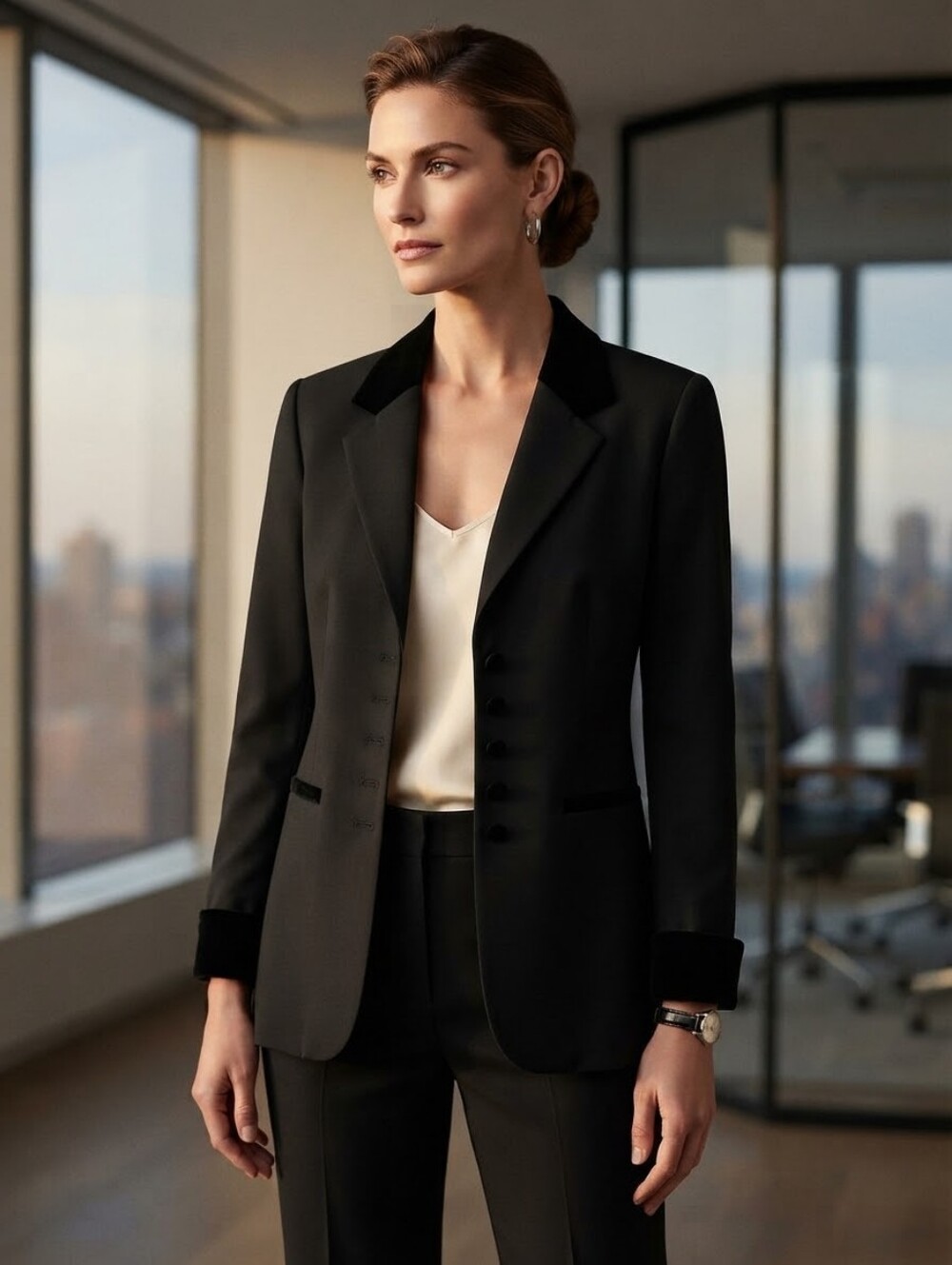 Hugo Buscati milano Black Velvet-Trim Blazer Jacket